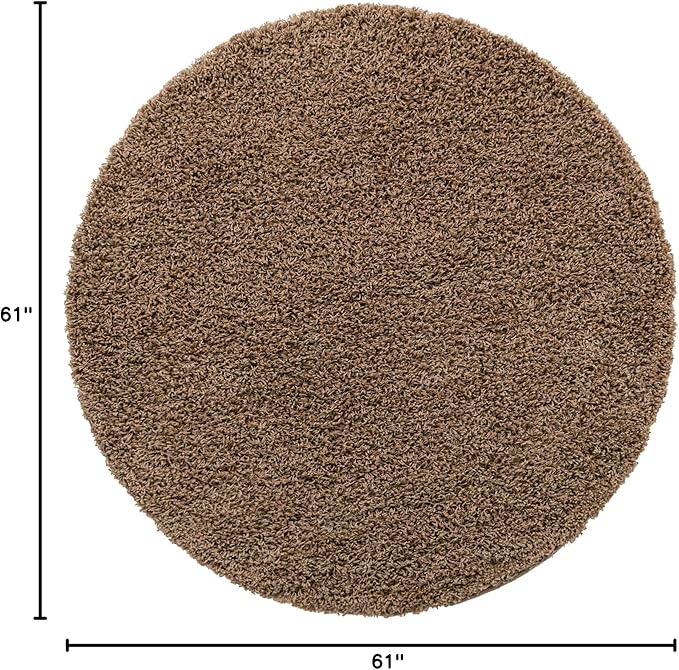 Unique Loom Solid Shag Collection Area Rug (5' 1" Round, Sandy Brown)