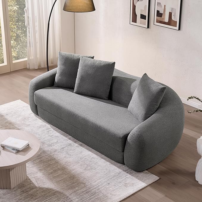 SICOTAS 90.6" Curved Convertible Sofa Couch Bed for Living Room Futon Cloud Boneless Sleeper Sofa Pull Out Floor Couch with Deep Seat 3 Seater Foam Bed No Assembly for Bedroom Apartment, Dark Grey