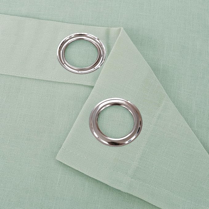 YoungsTex Short Linen Sheer Curtains 54 Inch Length for Window, Light Sage Green Textured Drapes Light Filtering for Bedroom Kitchen Bathroom Lightweight Grommet, 2 Panels, 52 X 54 Inch