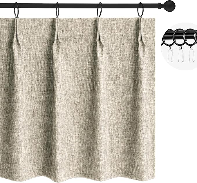 WdFour 24x24 Inch Pinch Pleated Blackout Cafe Curtains - Pack of 2, 100% Light Blocking Back Tab Drapes for Half Windows, Kitchen & Bathroom Short Curtains in Hemp Gray