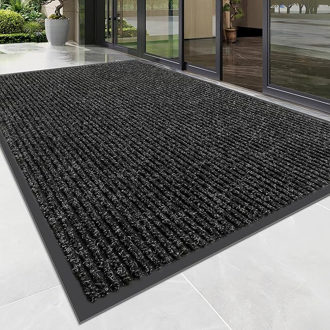 Front Door Mat, Heavy Duty Indoor Outdoor Doormat for Entryway, 60" x 36" Low Profile Outdoor Mats for Home Entrance, Stain and Fade Resistant Welcome Mat for High Traffic Area, Black