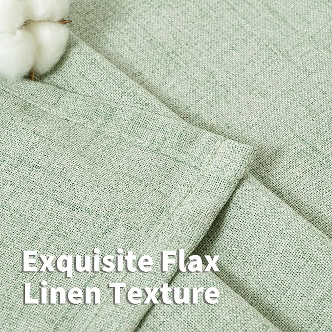 YoungsTex Sage Green Linen Semi Sheer Curtains 36 Inch Length for Kitchen Cafe Windows, Small Drapes with Bronze Grommet Light Filtering for Bathroom, 42 x 36 Inch, 2 Panels