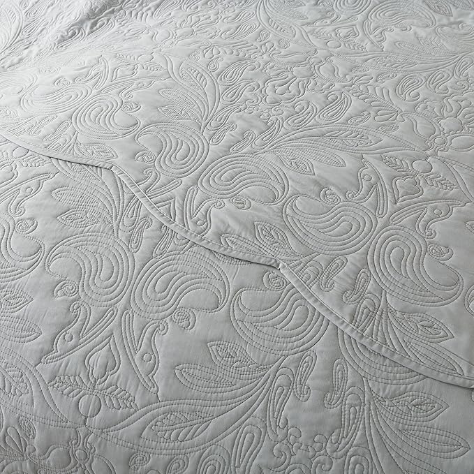 HoneiLife King Quilt Bedding Set - 3 Pieces Microfiber Quilt Sets Lightweight Bedspreads Reversible Coverlets Retro Bed Cover Quilt King Size All Season Quilts-Light Grey