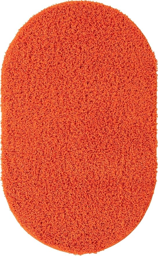Unique Loom Solid Shag Collection Area Rug (3' 3" x 5' 3" Oval, Tiger Orange)