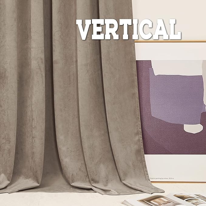 RYB HOME 72 inches Velvet Curtains for Farmhouse - Earth Tone Privacy Blackout Energy Efficient Window Treatment for Home Office Closet Cover, W52 x L72 inches, Taupe, 2 Pieces