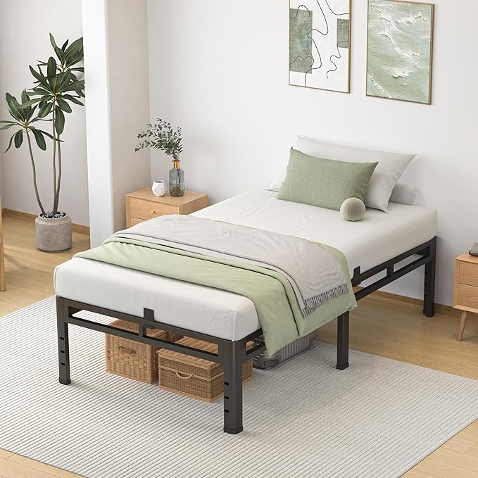 NKZ Twin XL Bed Frame 14 Inch, Metal Bed Frame & Box Spring 2 in 1 Platform with Round Corner Legs, 4000lbs Weight Capacity Reinforced Metal Frame, Headboard Hole, Noise-Free, Easy Assembly