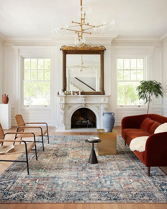Loloi Margot Collection MAT-02 Terracotta/Lagoon 2'-6" x 9'-6" Runner Rug feat. CloudPile, No-Shed Easy Clean Large Patterned Area Rug for Living Room, Bedroom, Dining Area