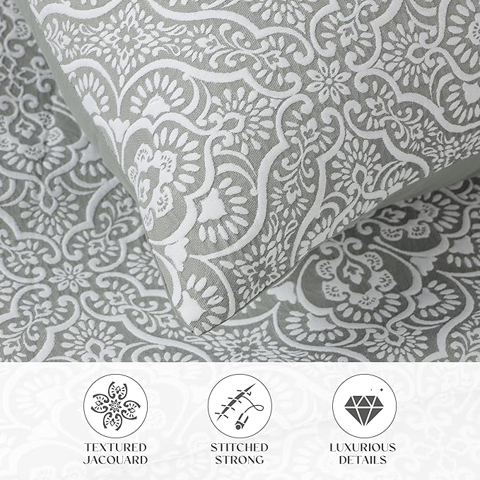 Superior 3 Piece Bedspread Set, Home Bed Decor, Decorative Bed Spread, 2 Pillow Shams, Medium Weight Blanket, Floral Matelasse Coverlet, Bedding Essentials, Enzy Collection, Queen, Sage