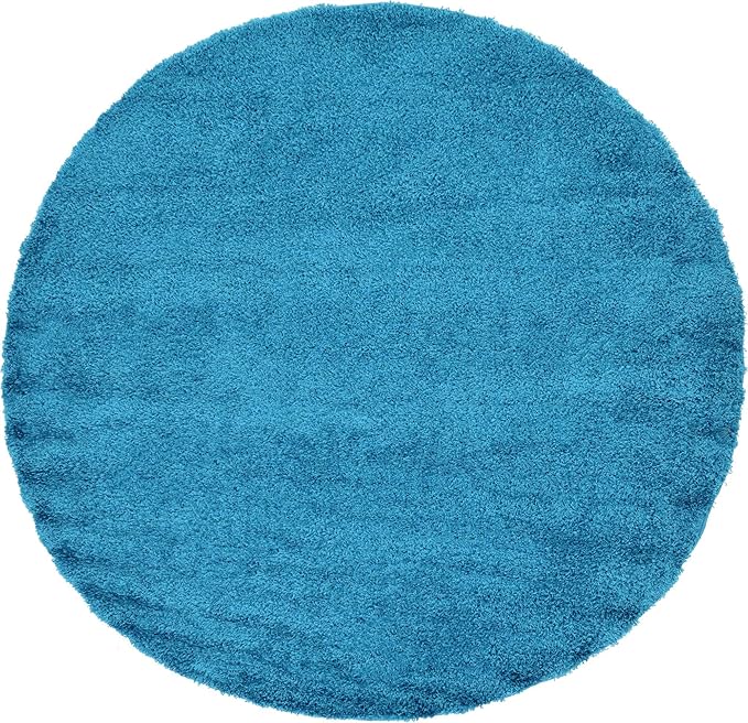 Unique Loom Solid Shag Collection Area Rug (8' Round, Turquoise)