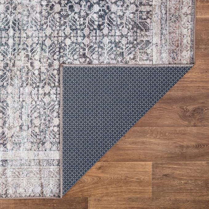 Bloom Rugs Washable Non-Slip 6' x 9' Rug - Tan/Blue/Green Traditional Area Rug for Living Room, Bedroom, Dining Room, and Kitchen - Exact Size: 6' x 9'