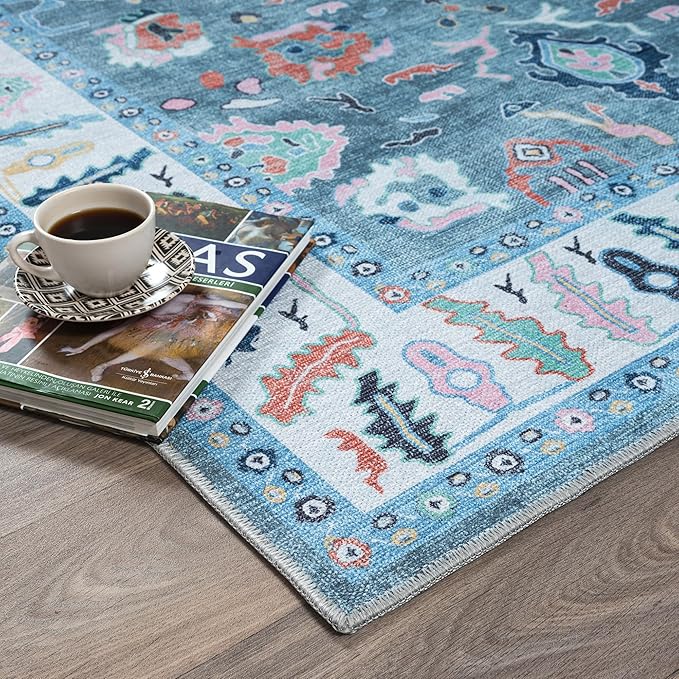 Fame Rugs Teal Modern Oushak Rug 3x5, Washable Vintage Turkish Colorful Oriental Antique Inspired Foldable Small Area Rugs, Luxury Living Room Bedroom (995T, 2'6" x 5')