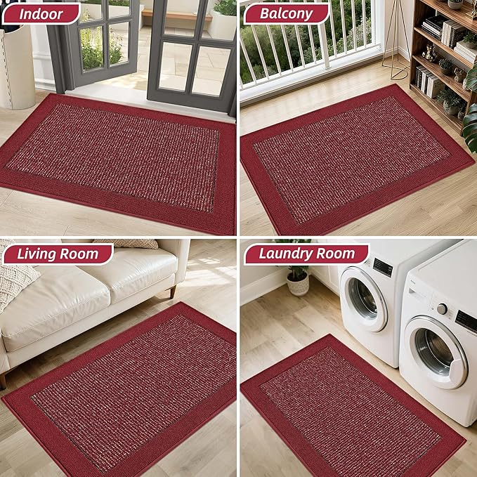 BEQHAUSE Indoor Door Mat 32" x 48", Dirt Trapper Door Mats Non-Slip Entryway Rugs Washable, Resist Dirt Absorbent Welcome Mat, Low Profile Floor Mats for Front Back Door and Entryway, Red