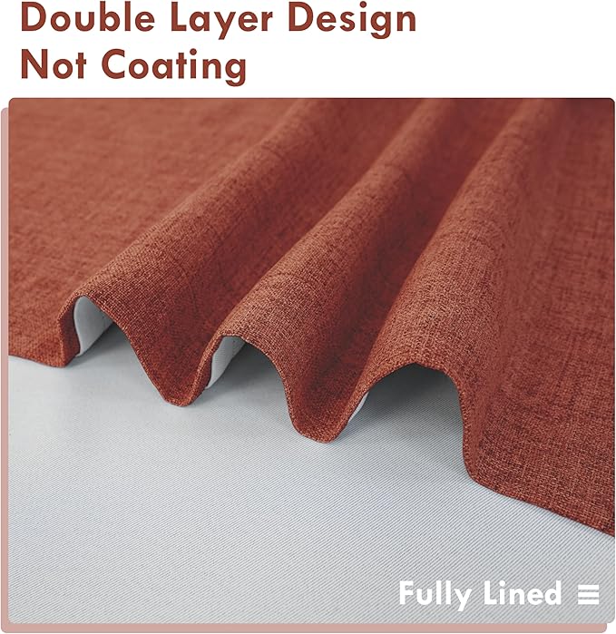 DriftAway Double Layer Linen Blackout Tie Up Curtains Thermal Insulated Fully Lined Balloon Roman Shade Bathroom Window Adjustable Rod Pocket for Small Window 39 Inch by 55 Inch Burnt Orange