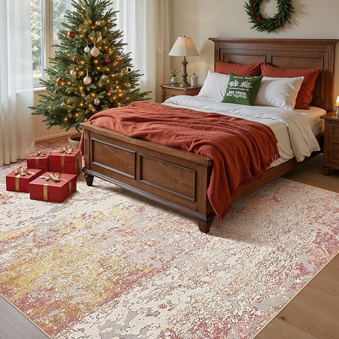 Area Rug Living Room Rugs - 9x12 Washable Large Soft Indoor Neutral Modern Abstract Low Pile Rug Carpet for Bedroom Dining Room Farmhouse Home Office - Colorful