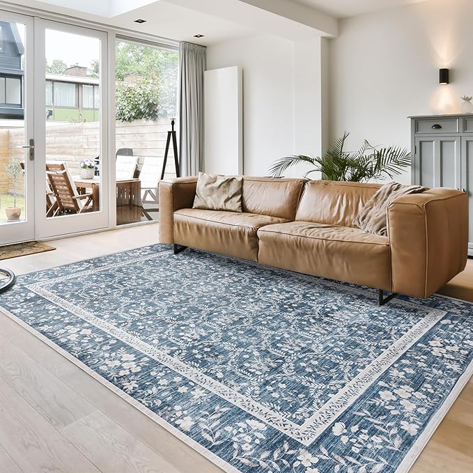 Gertmenian Indoor Boho Area Rug | Home Decor for Entryway, Bedroom, Living Room, Office, Kitchen | Non Slip, Soft, Printed Accent Rugs | Vela, Navy, 9x13 Extra Large, 24613