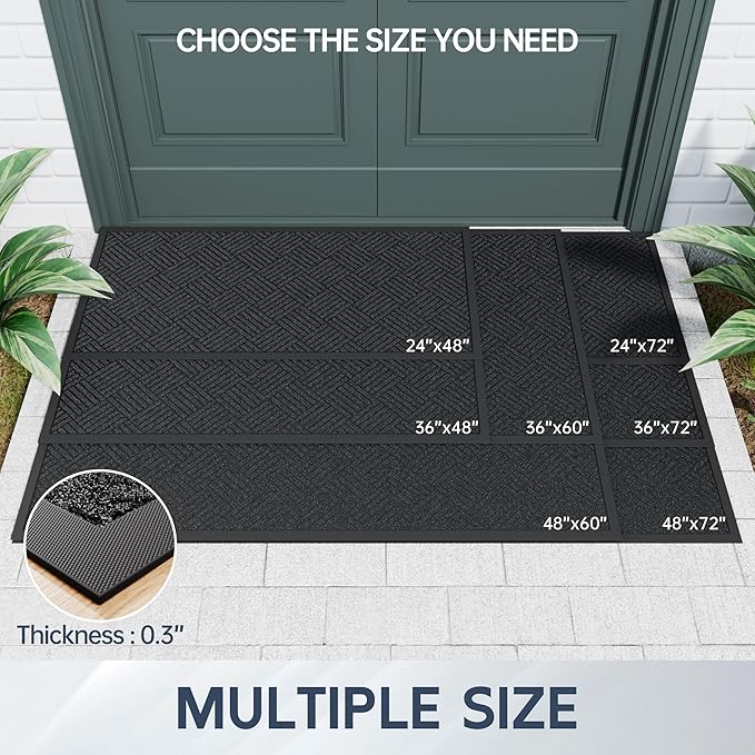 Front Door Mat, 6' x 4' Heavy Duty Indoor Outdoor Doormat, Non-Slip Backing Welcome Mats for Entryway, Low Profile, Commercial Door Mats