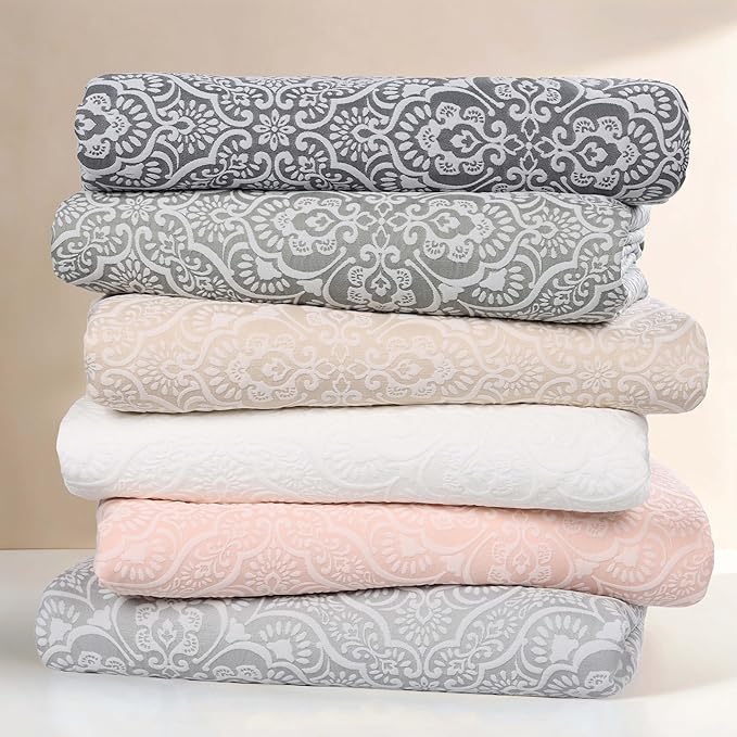 Superior 3 Piece Bedspread Set, Home Bed Decor, Decorative Bed Spread, 2 Pillow Shams, Medium Weight Blanket, Floral Matelasse Coverlet, Bedding Essentials, Enzy Collection, Full, White