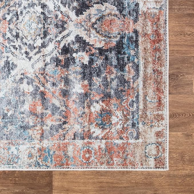 Bloom Rugs Washable Non-Slip 5' x 7' Rug - Orange/Black Traditional Area Rug for Living Room, Bedroom, Dining Room, and Kitchen - Exact Size: 5' x 7'