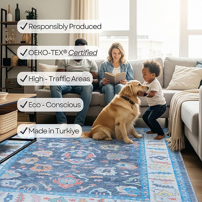 Fame Rugs Blue Modern Oushak Rug 2'6"x13, Vintage Turkish Colorful Oriental Antique Inspired Long Runner Rugs, Luxury Living Room Bedroom (387BNB, 2'6" x 13')