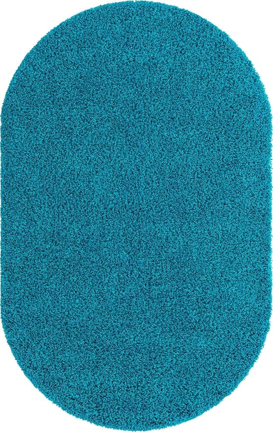 Unique Loom Solid Shag Collection Area Rug (5' 1" x 8' Oval, Turquoise)