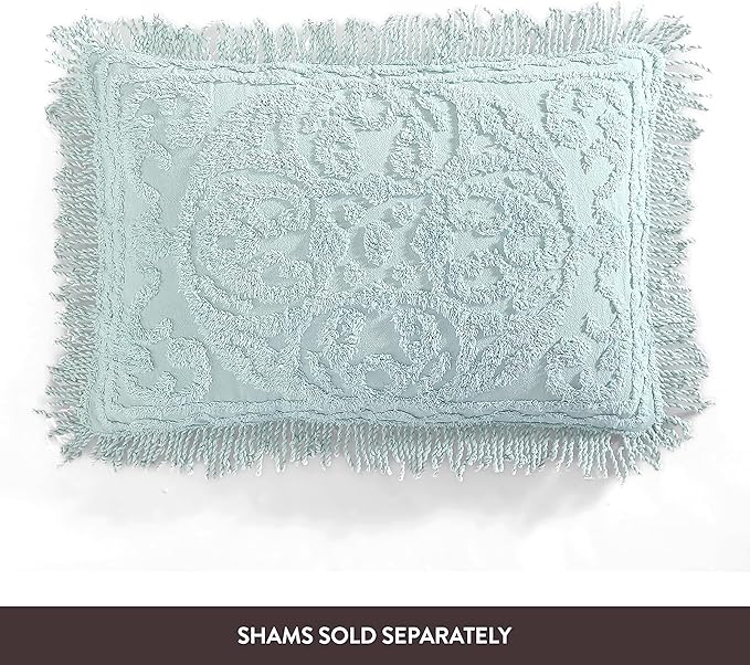 Beatrice Home Fashions Medallion Chenille Bedspread, Queen, Blue