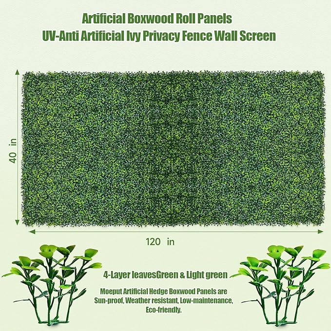 Artificial Ivy Privacy Fence Screen, 40X120 in(34 sqft) UV-Anti Faux Boxwood Roll Panels Greenery Backdrop Vine Leaf Fence Panels for Indoor Outdoor Wall Decor & Ivy Fence Covering Privacy