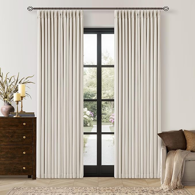 Pinch Pleated Blackout Linen Curtains 84 Inch Long for Living Room Bedroom Room Darkening Thick Linen Curtain 84 Inch Length 2 Panels Set Double Layer Boho Farmhouse Cream Ivory Natural Window Drapes