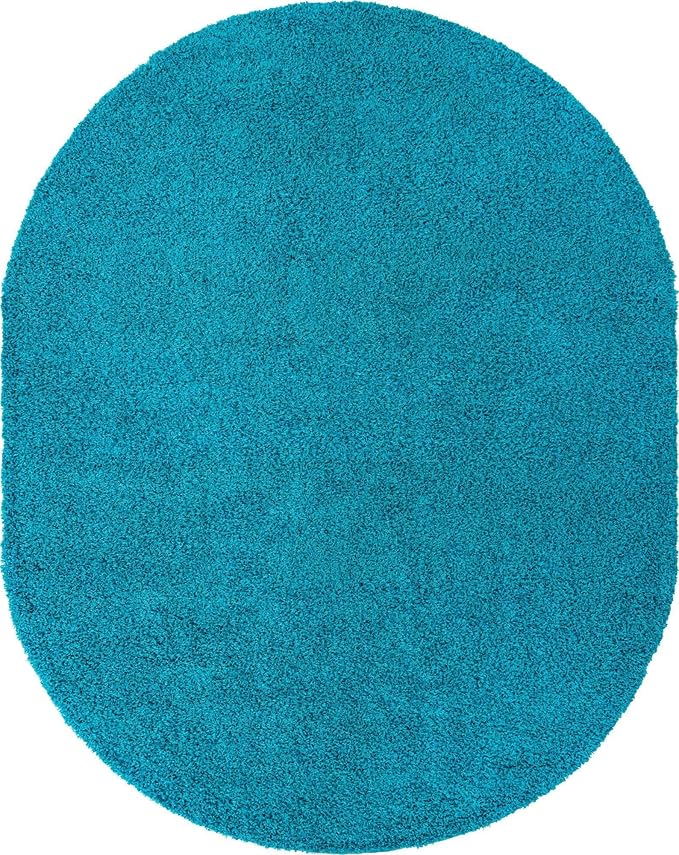 Unique Loom Solid Shag Collection Area Rug (8' x 10' Oval, Turquoise)