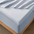 MooMee Fitted Bottom Sheet Only 100% Washed Cotton Linen Like Textured Breathable Durable Soft Comfy Deep Pocket Fits Mattress up to 17" (Cornflower Blue, Queen)