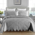 MarCielo 3-Piece 100% Cotton Oversized Bedspread Lightweight Quilt Coverlet Embroidery Farmhouse Bedding Set (Tk Light Grey, Oversized Queen (100"x106"))