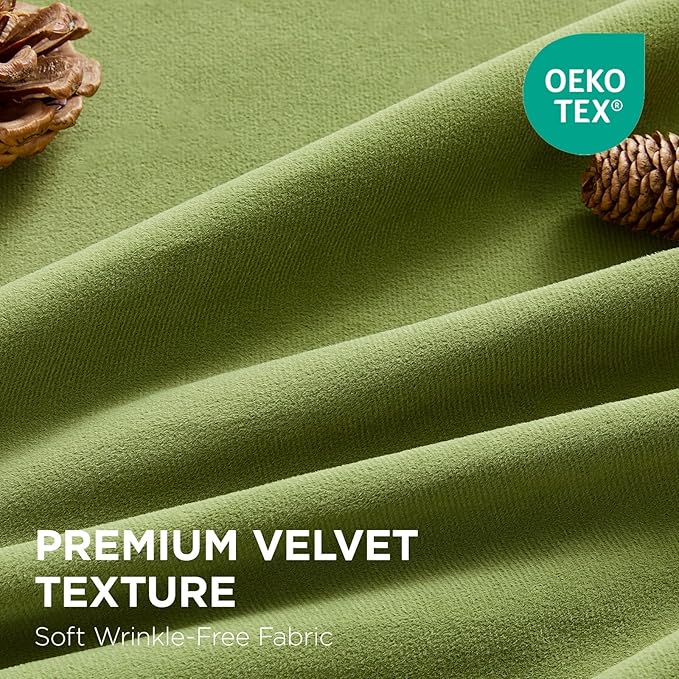 Joydeco Moss Green 100% Blackout Curtains 72 Inch 2 Panels, Luxury Thermal Green Velvet Curtains for Bedroom Living Room, Soundproof Blackout Window Drapes, Rod Pocket & Back Tab (52W x 72L)