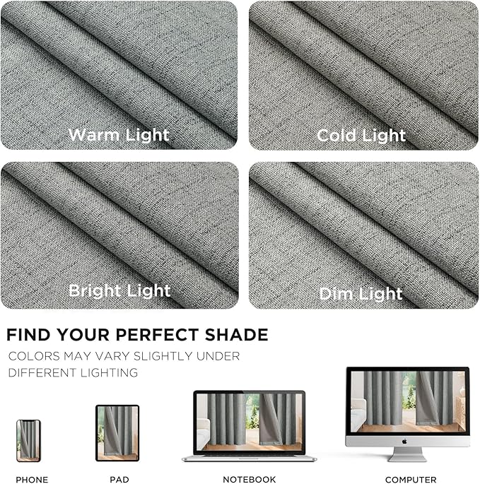 Joydeco Blackout Curtains for Bedroom - 100% Light Blocking 2 Panels Light Grey Drapes 37" W x 72" L, Thermal Insulated Room Darkening Curtains, Linen Textured for Living Room, Rod Pocket & Back Tabs