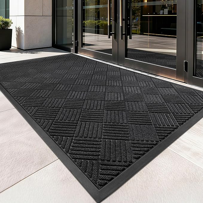 Front Door Mat, Heavy Duty Indoor Outdoor Doormat, 72" x 24" Low Profile Outdoor Mats for Home Entrance, Stain and Fade Resistant Welcome Mat Ideal for High Traffic Area, Diamond Black