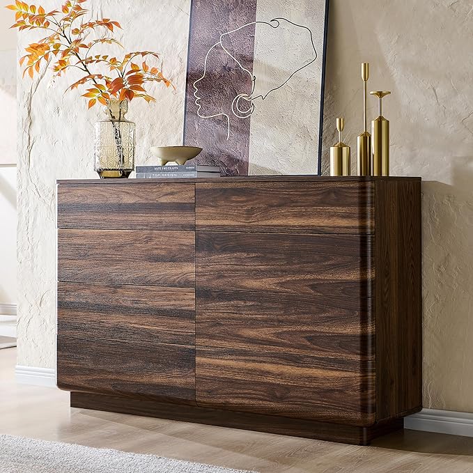 ACCOHOHO 8 Drawer Dresser for Bedroom, 52 Inch Wide Modern Chest of Drawers, Push-to-Open Wood Storgae Organizer with Large Drawers for Bedroom, Living Room, Hallway,Brown