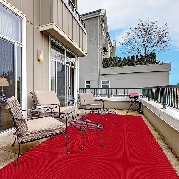 Ottomanson 3'11" x 51' Hallway Runner with Scraper Pile - Extra Durable Non-Slip Rug Mat for Indoor & Outdoor Use - Ideal for Kitchen, Entryway & Garage - High-Traffic Carpet, Red