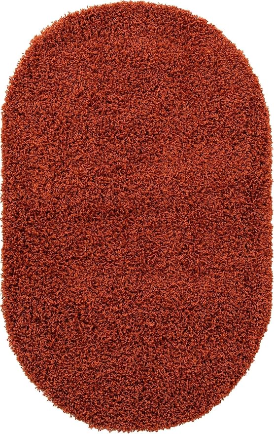 Unique Loom Solid Shag Collection Area Rug (3' 3" x 5' 3" Oval, Terracotta)