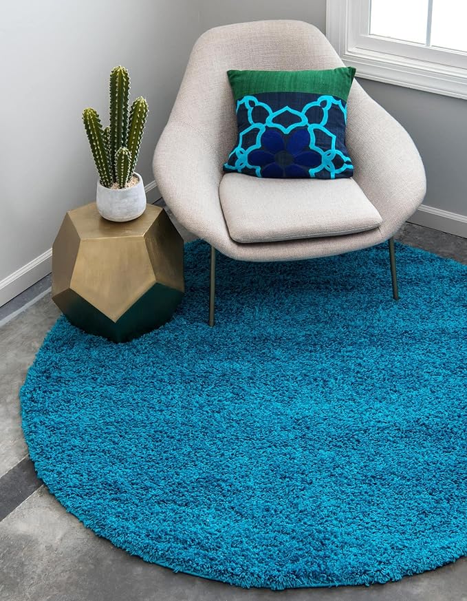 Unique Loom Solid Shag Collection Area Rug (7' 1" Round, Turquoise)