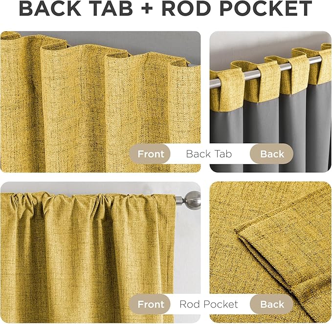 Joydeco Blackout Curtains for Bedroom - 84 Inch Long 100% Light Blocking 2 Panels Set Yellow Drapes, Thermal Insulated Room Darkening Curtains, Linen Textured for Living Room, Rod Pocket & Back Tabs