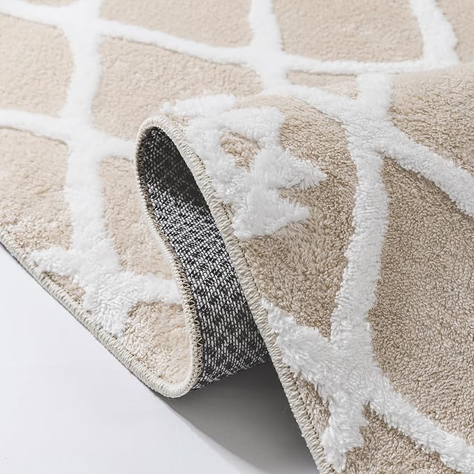 Ivory 4x6 Area Rug Moroccan Shag Office Washable Carpet Soft Non Shedding Neutral Boho Doormat Plush Pile Modern Throw Rug for Entryway Kitchen Dining Room Bedroom Living Room