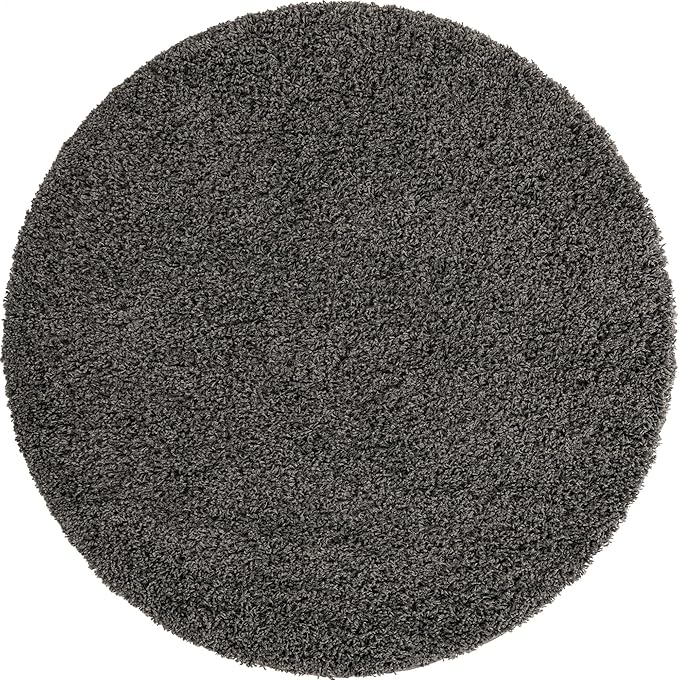 Unique Loom Solid Shag Collection Area Rug (5' 1" Round Graphite Gray)