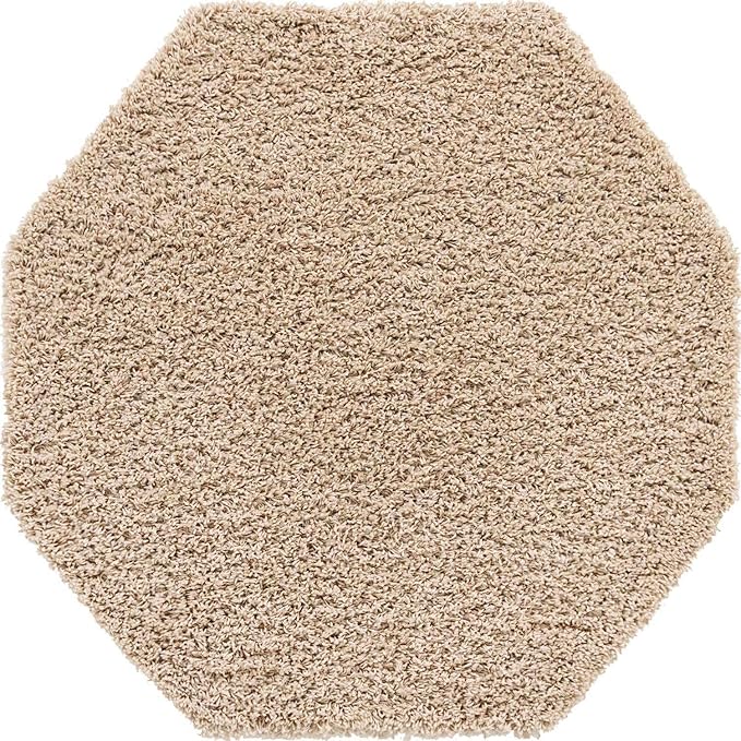 Unique Loom Solid Shag Collection Area Rug (4' Octagon, Taupe)