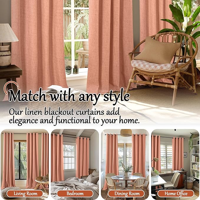 100% Linen Blackout Curtains 45 Inch Length 2 Panels Set for Small Window, 38 Inch Wide Thermal Insulated Total Black Out Fall Curtains for Basement Window, 38x45 Inch 2 Panels, Terracotta