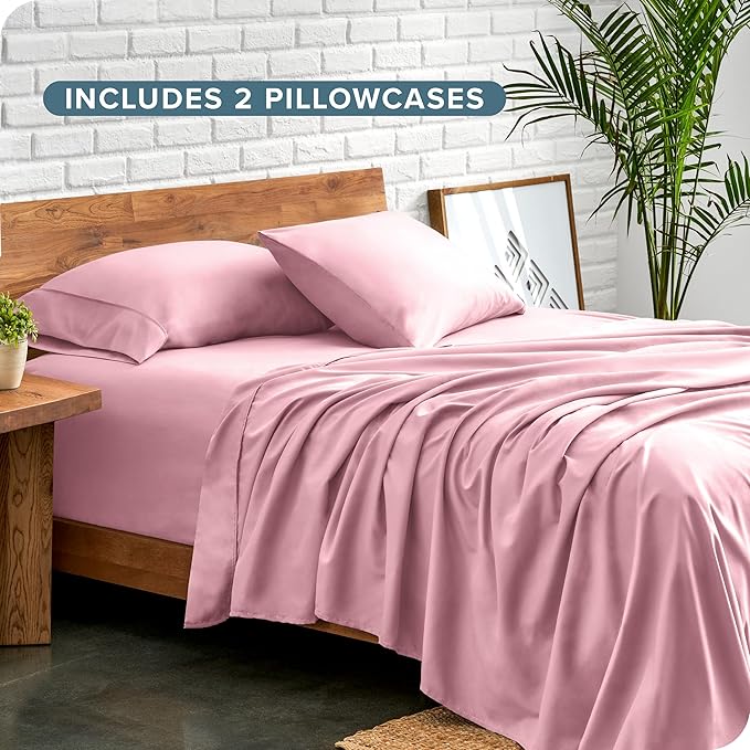 Bare Home Hotel Luxury Twin XL Sheet Set, Extra Soft - 4 Piece Set - Deep Pockets - Easy Fit - Cooling & Breathable - Wrinkle, Fade, Stain Resistant - Includes 2 Pillowcases (Twin XL, Light Pink)