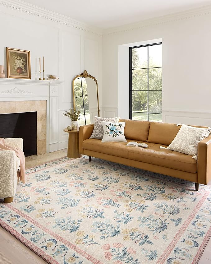 Loloi Rifle Paper Co. Eden Collection EDE-01 Mughal Rose Blush 2'-6" x 11'-6" Runner Rug feat. CloudPile™