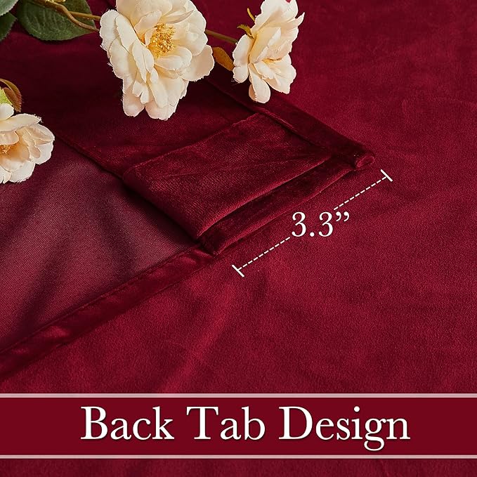 RYB HOME Red Theater Moive Velvet Curtains - Light & Heat Block Back Tabs Window Treatment Energy Efficient Privacy Protection Drapes for Hotel Villa Living Room, Ruby Red, W52 x L120 inches, 2 Panels