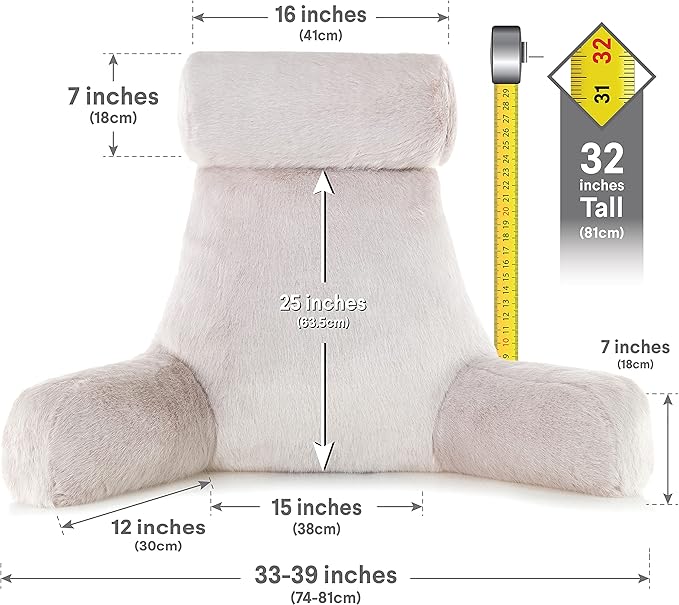 Husband Pillow XXL Baby Golden Wolf Fabulous Faux Fur Backrest, Two-Tone Reversible Double Sided Reading & Bed Rest Pillow with Arms & Neck Roll, Adjustable Memory Foam - Sit Up Extremely Comfy