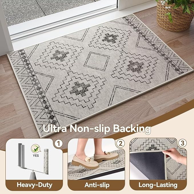 Indoor Door Mat 24"x35",Beige Door Mat Indoor Entrance Dirt Resistant & Absorbent, Non-Slip Rubber Backing Front Door Mats,Washable Low-Profile Doormat for Entryway, Inside Home Entrance