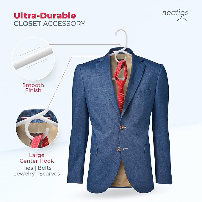Neaties Heavy Duty Clothes Hangers 100 Pack (108 Count) – Made in The USA – 8lb Capacity Plastic Hangers for Adult Clothing – Durable for Pants, Coats, Jackets, or Jeans – White & Pink