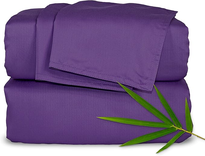 Pure Bamboo Full Sheets, Genuine 100% Organic Viscose Derived from Bamboo Bed Sheet Set, Luxuriously Soft & Cooling, Double Stitching, 2 Year Quality Promise (Full, Purple)