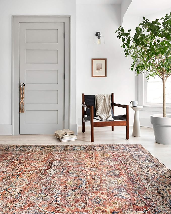 Loloi Layla Collection LAY-02 Spice/Marine 2'-0" x 5'-0" .13" Thick Accent Rug, Soft, Durable, Vintage Inspired, Distressed, Low Pile, Non-Shedding, Easy Clean, Printed, Living Room Rug